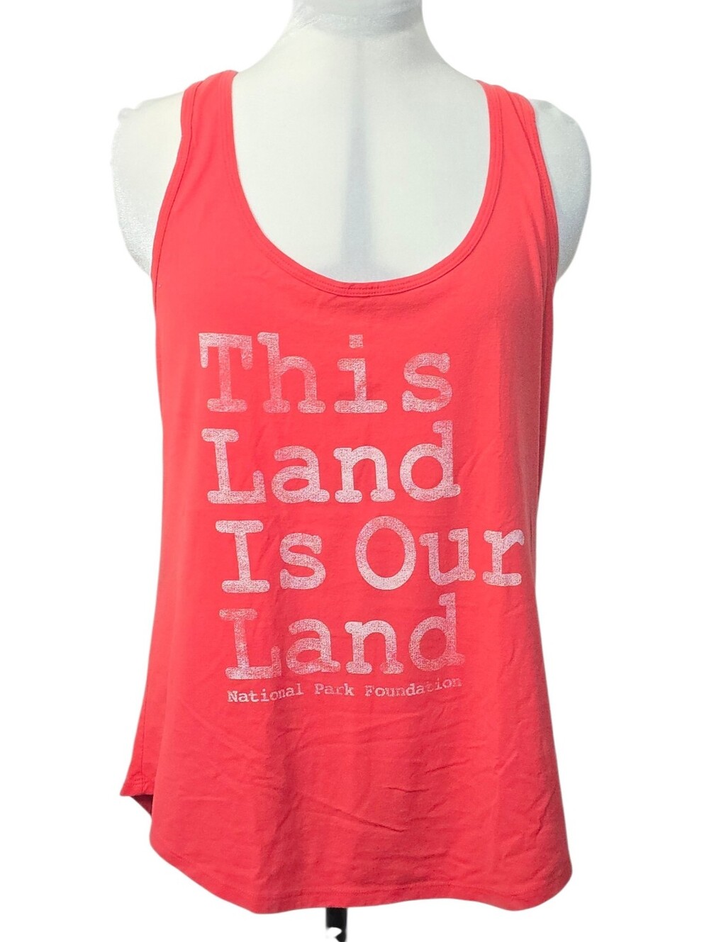 Old Navy Coral Scoop Neck Tank Top Size L This Land is Out Land Red 4th of July